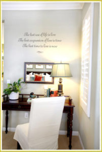 bedroom wall quote decal above study table in bedroom