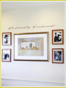 photo wall lettering decal above picture and photo gallery
