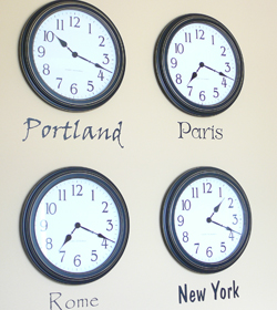 Wall words in 4 countries showing its different time zone