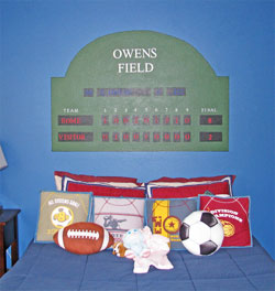 Wall words in the boy's football themed room - Owens Field