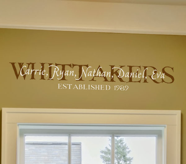 Whittakers Carrie, Ryan, Nathan, Daniel, Eva Established 1989  Wall Decal