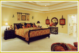 style wall art decal above headboard in Asian bedroom