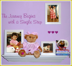 kid's wall decal art among photos in girl's room