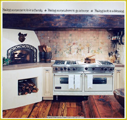 theme wall words along kitchen beam in colonial kitchen
