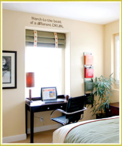 music drum wall decal above desk in teen boy's room