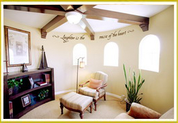 music wall words near ceiling in music and laughter room