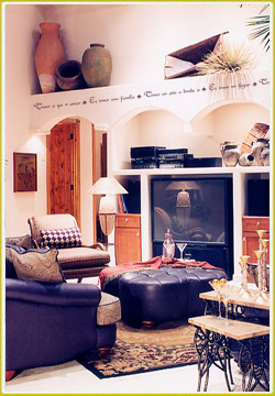 style wall quote above series of arched vaults in Southwestern great room