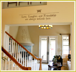 focal point wall decal across beam divider in foyer