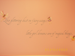 Wall decal in this pastel colored wall with wall design fairies on the background - Like glittering dust on fairy wings, little girl dreams are of magical things.